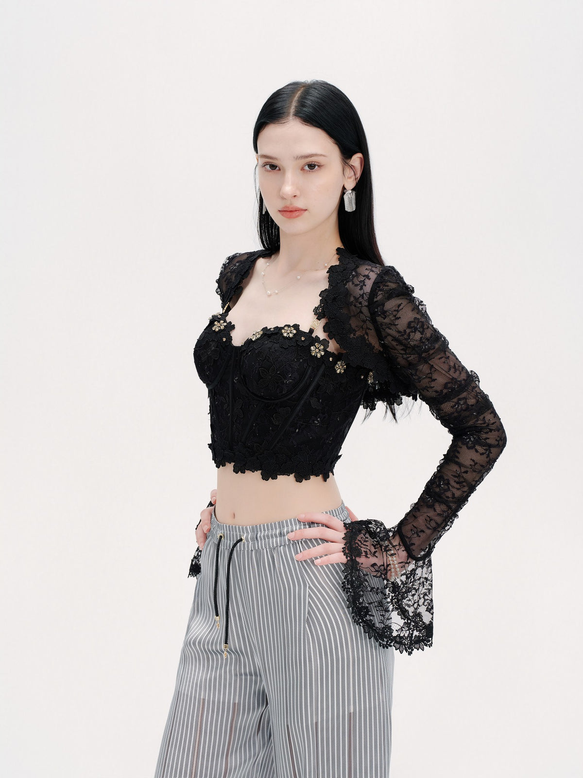 Riviera Embroidered Lace Shrug Capelet fabric close-up