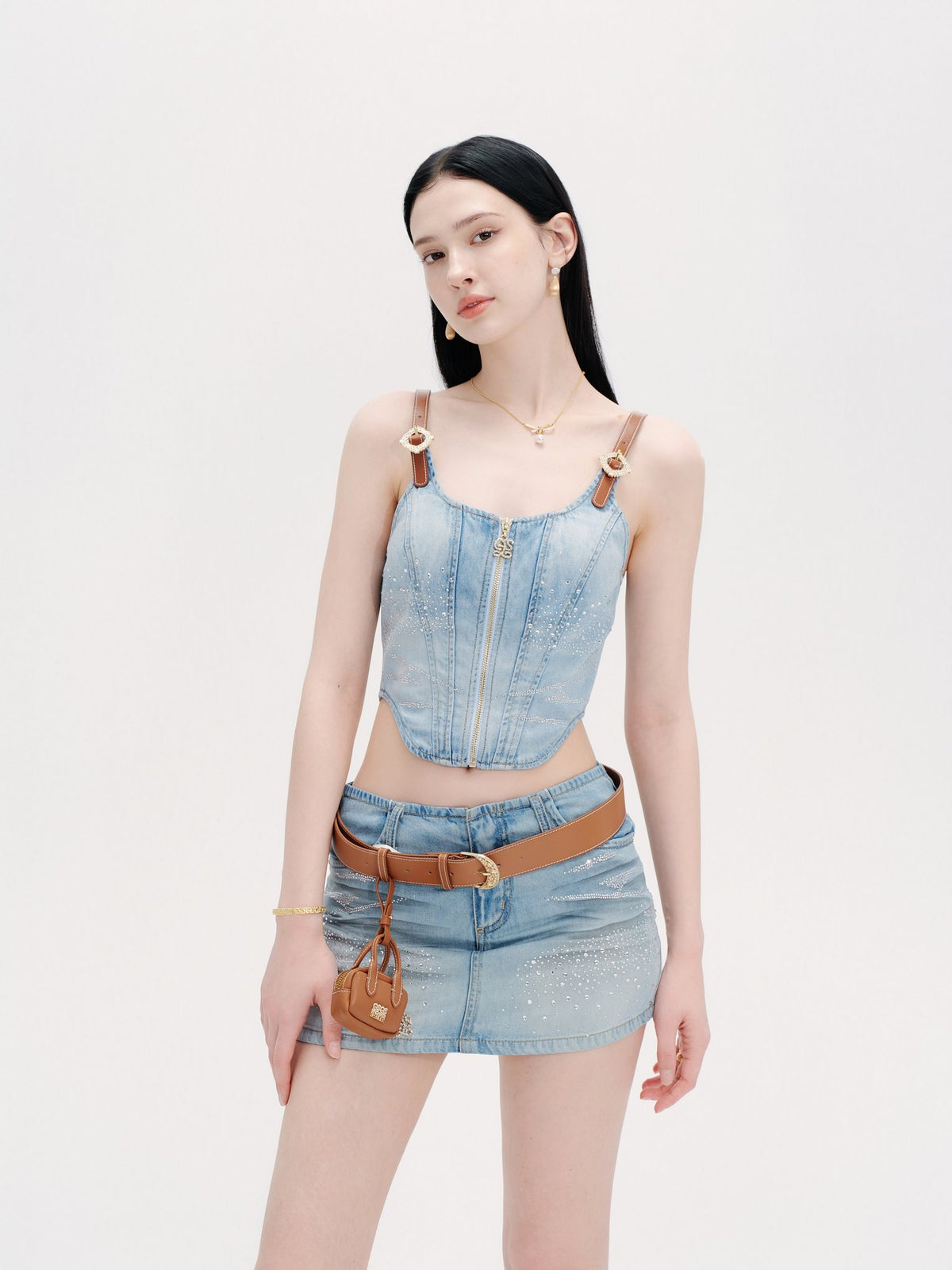 Rue Cambon Blue Vintage Socialite Denim Mini Skirt Blue styling