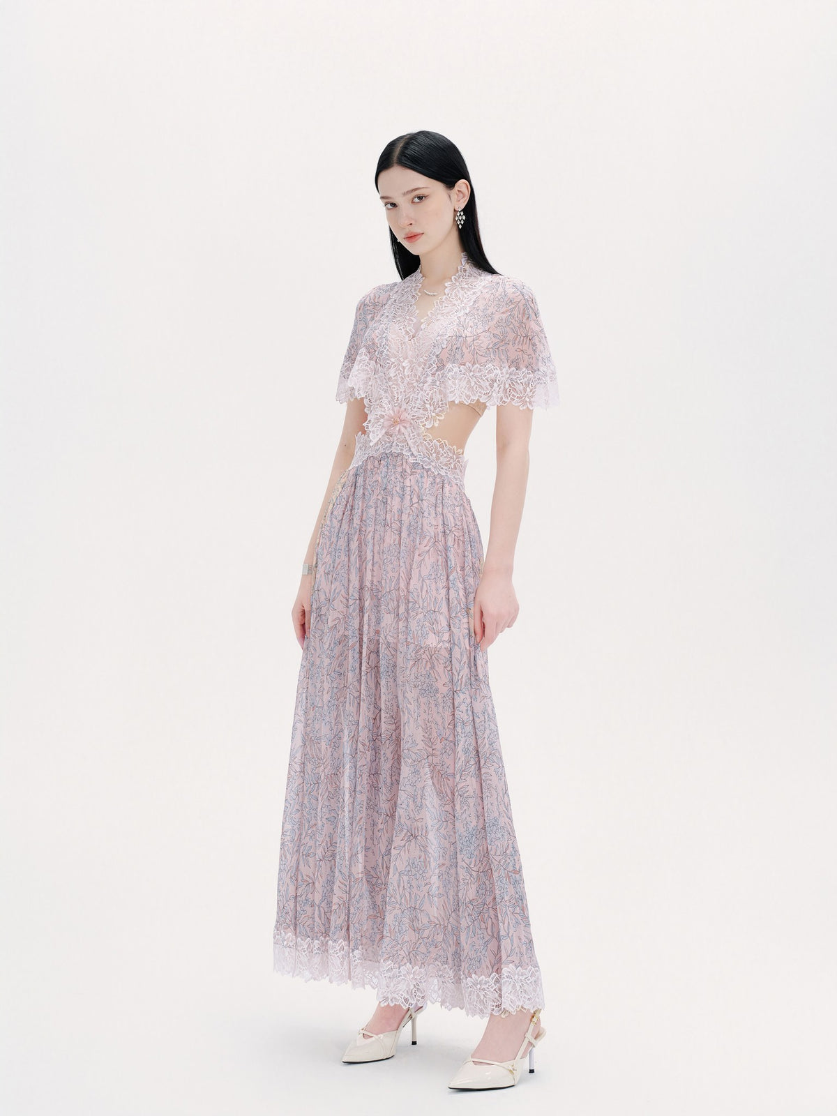Riviera Printed Silk Lace Midi Dress back view