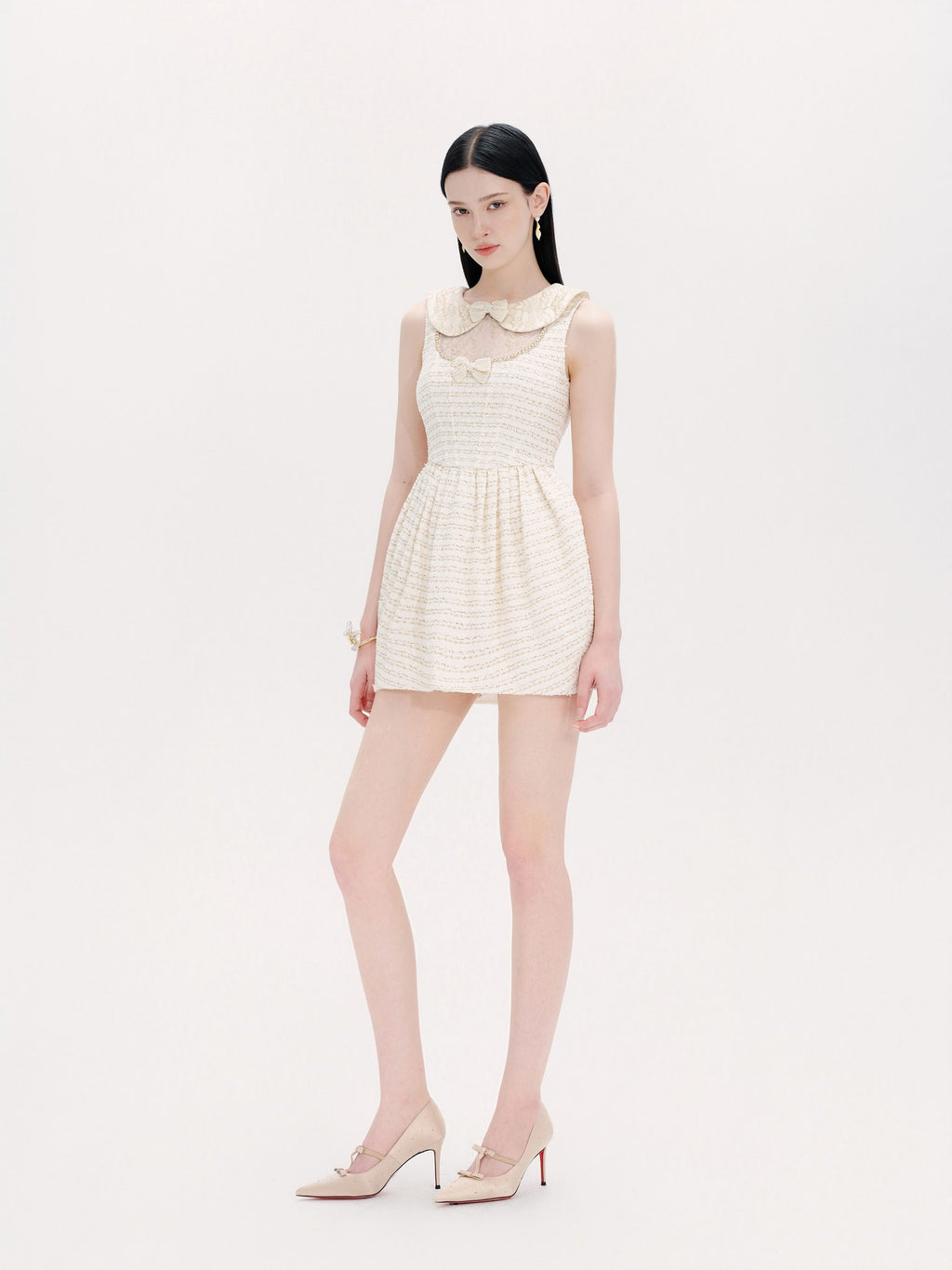 Rue Cambon Ivory Bow-Knot Lace Tulip Dress front view