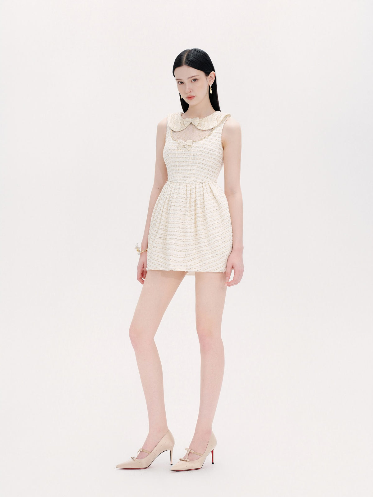 Rue Cambon Ivory Bow-Knot Lace Tulip Dress front view