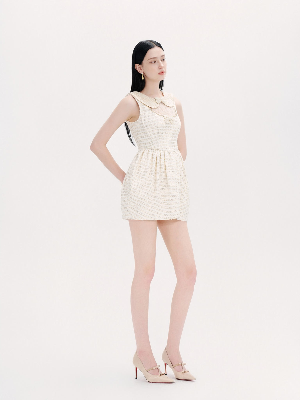 Rue Cambon Ivory Bow-Knot Lace Tulip Dress bow-knot detail