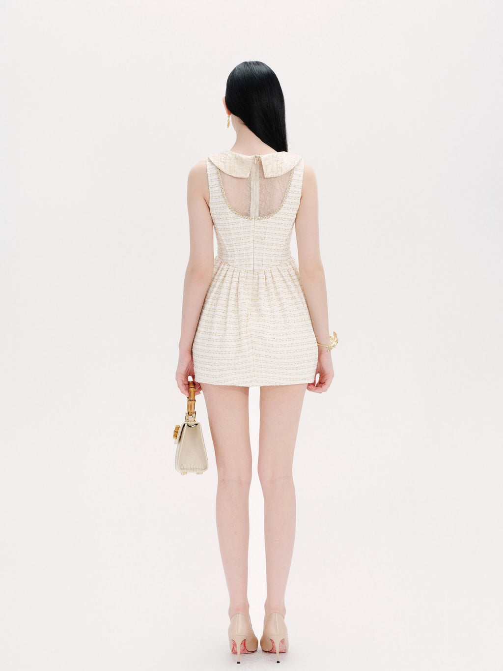 Rue Cambon Ivory Bow-Knot Lace Tulip Dress lace trim detail