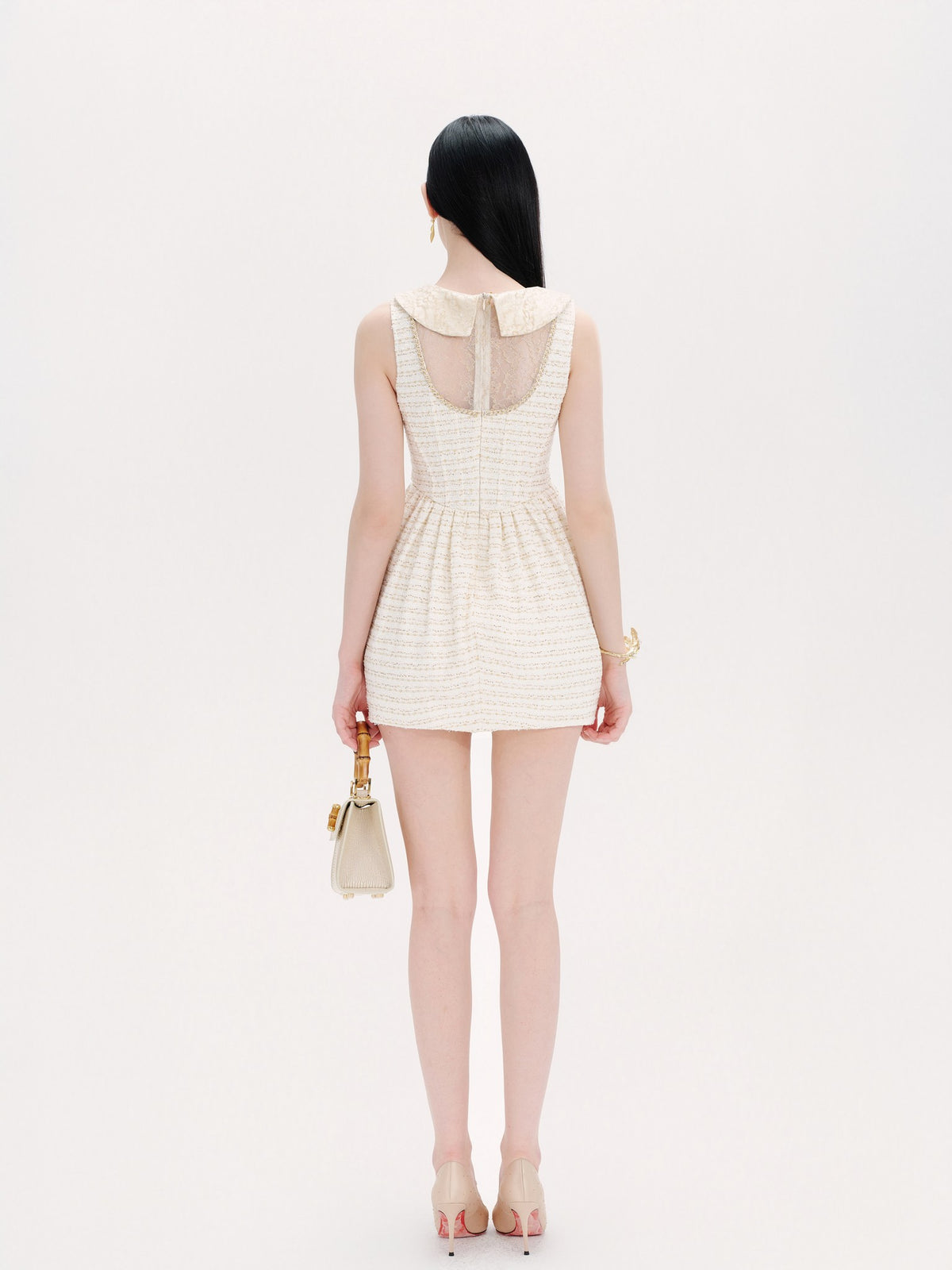 Rue Cambon Ivory Bow-Knot Lace Tulip Dress lace trim detail