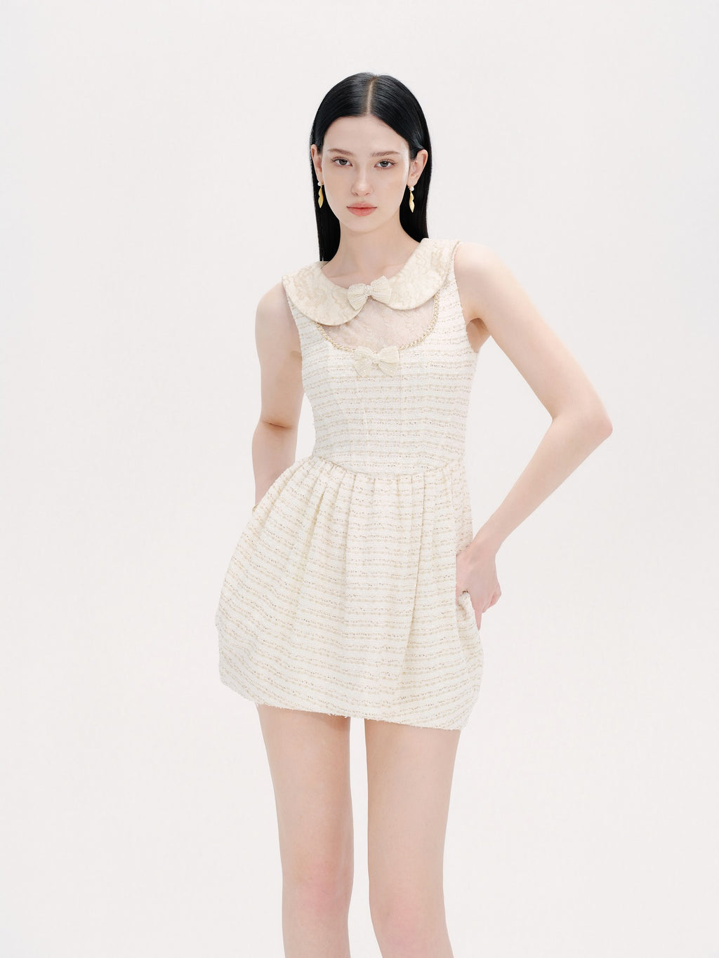 Rue Cambon Ivory Bow-Knot Lace Tulip Dress back view