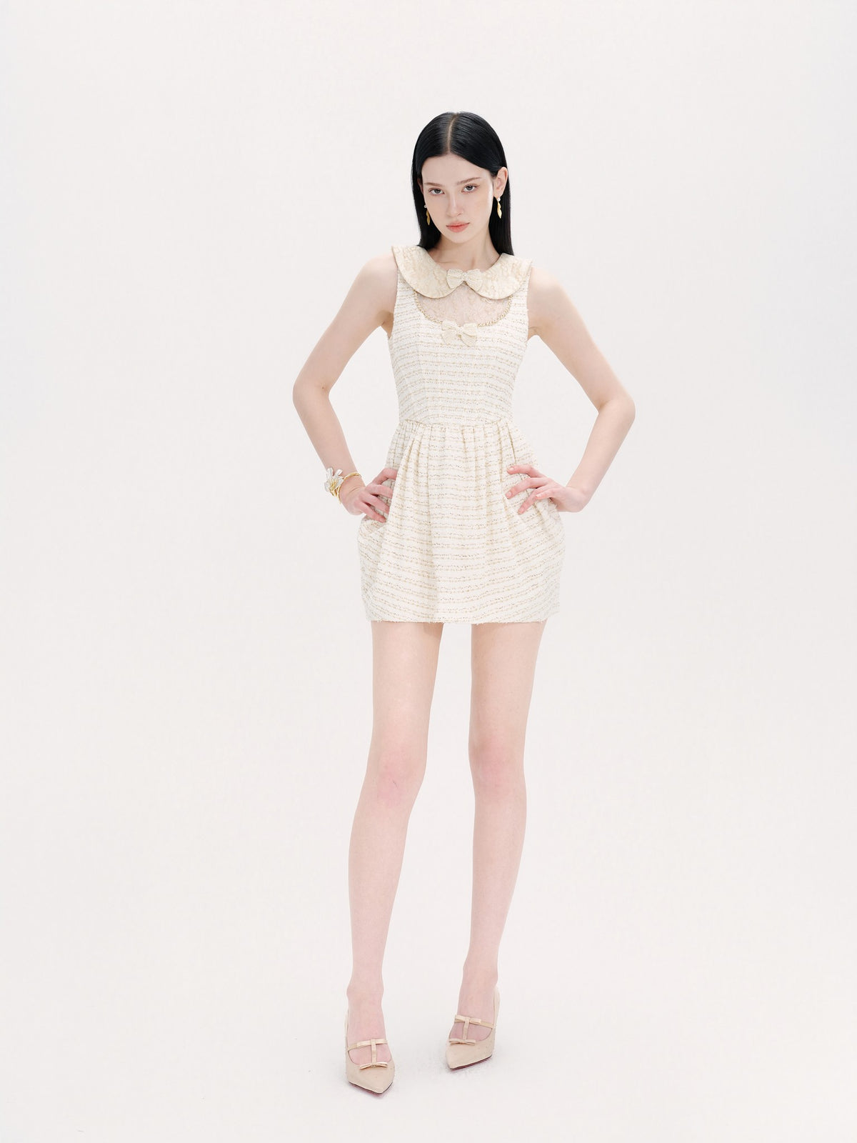Rue Cambon Ivory Bow-Knot Lace Tulip Dress side profile