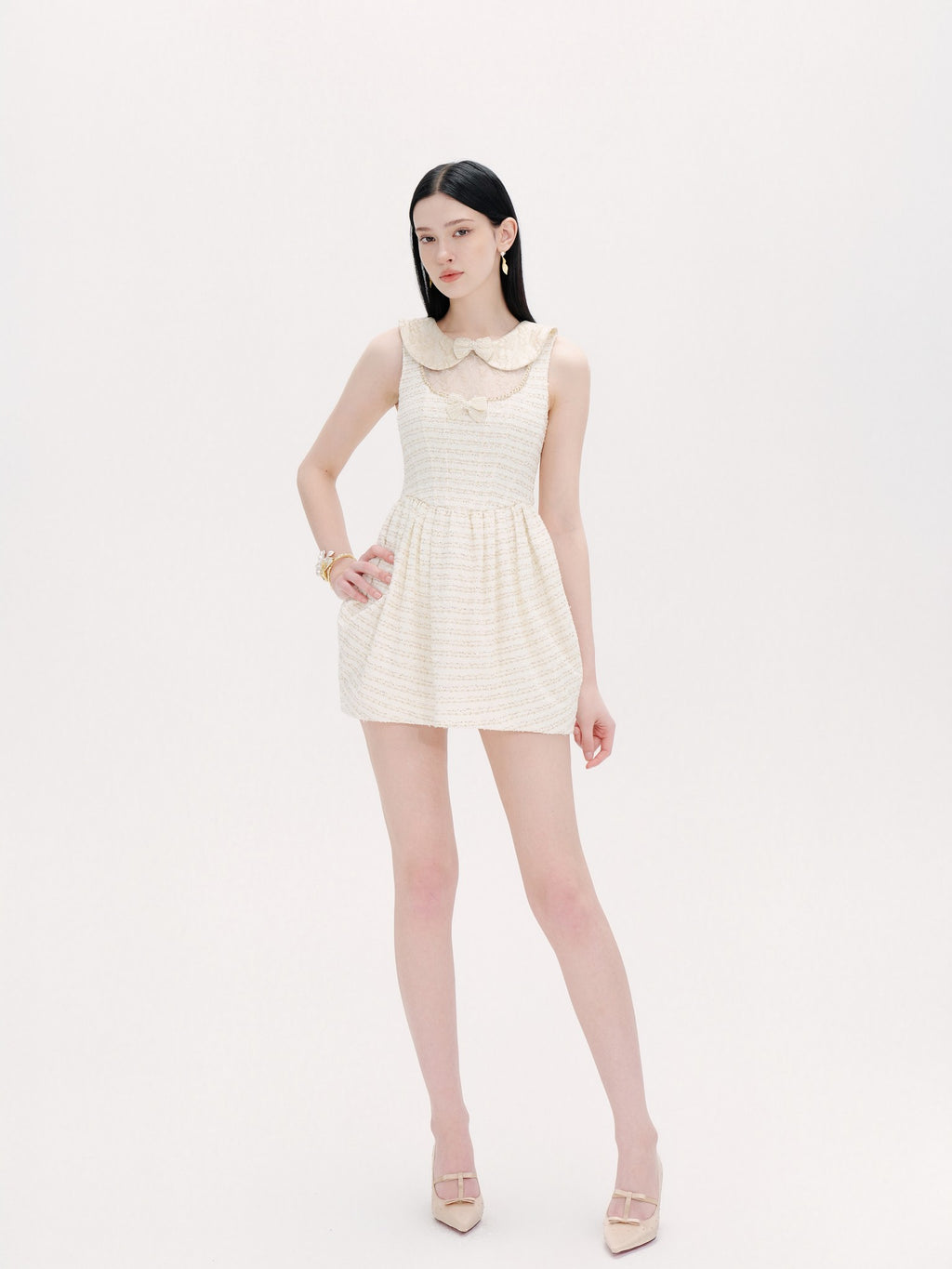 Rue Cambon Ivory Bow-Knot Lace Tulip Dress hem detail