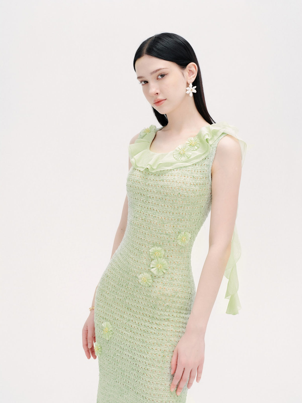 Riviera Green Crochet Floral Fishtail Maxi Dress back detail