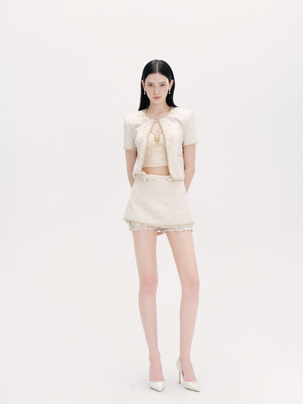 Rue Cambon Embroidered Beaded Cropped Tweed Jacket styling