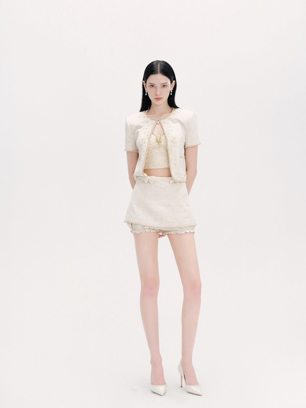 Rue Cambon Embroidered Beaded Cropped Tweed Jacket styling