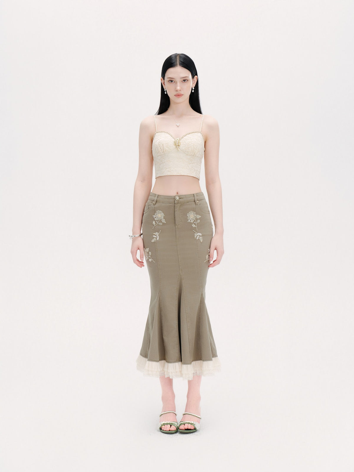 Rue Cambon Lace Texture Cutout Cropped Bustier Top front detail