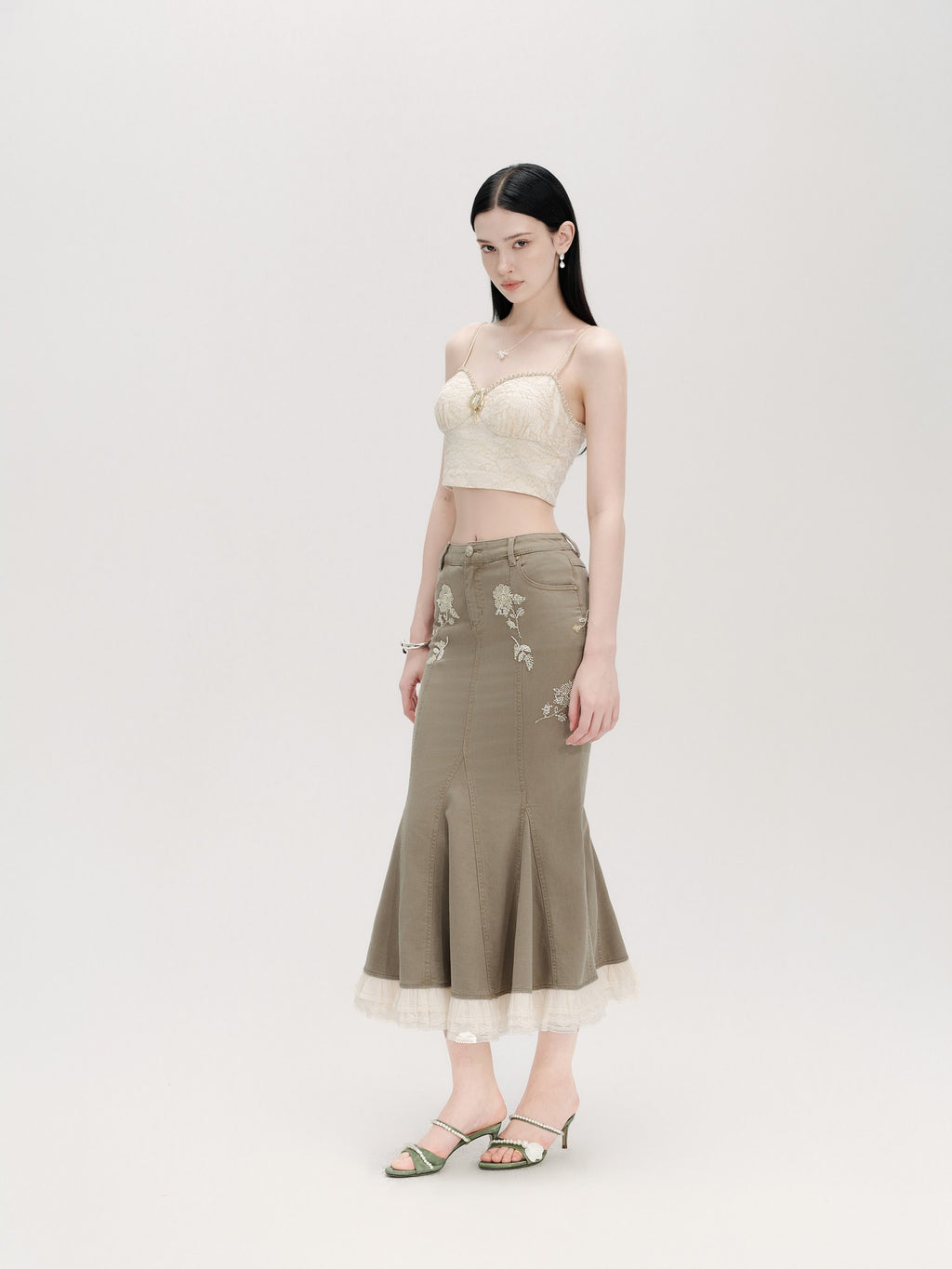 Rue Cambon Lace Texture Cutout Cropped Bustier Top back view