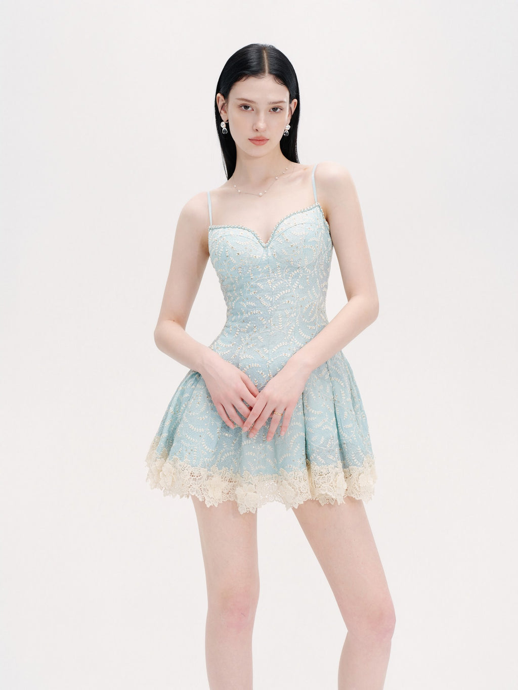 Rue Cambon Blue Sequined Lace Mini Dress back detail