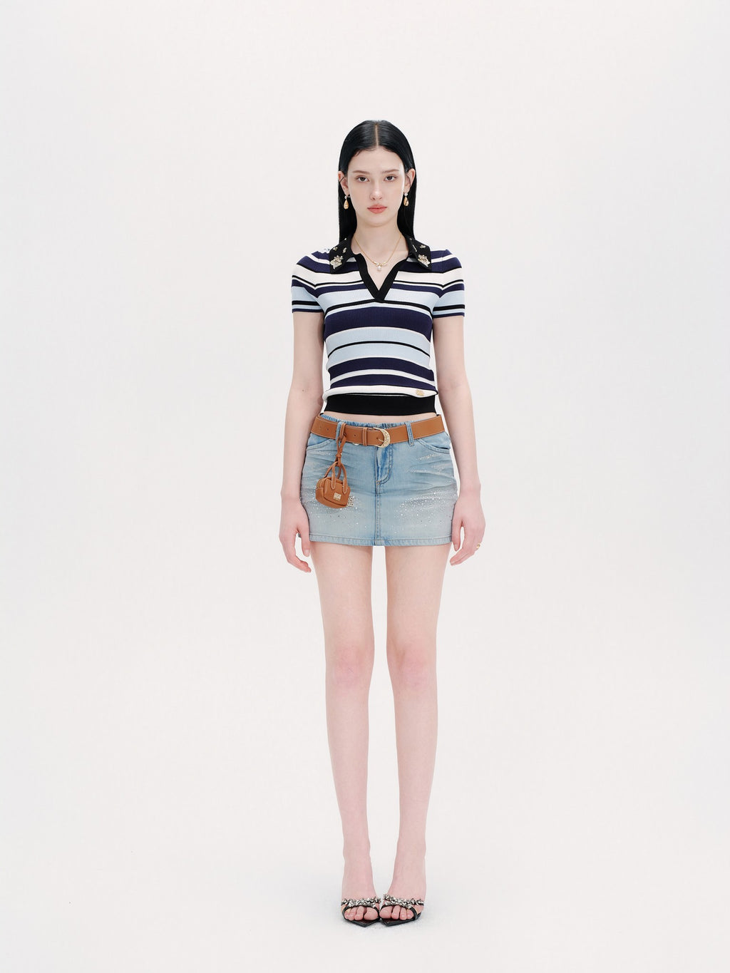 Riviera Striped Knit Short Sleeve Pullover Top front detail