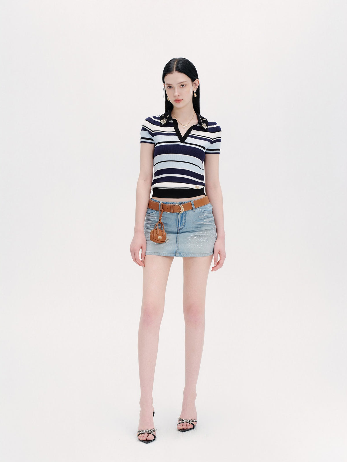 Riviera Striped Knit Short Sleeve Pullover Top back view