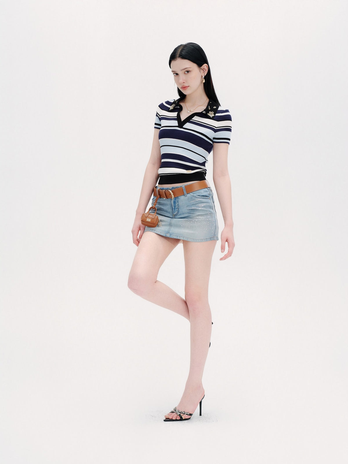 Riviera Striped Knit Short Sleeve Pullover Top fabric close-up
