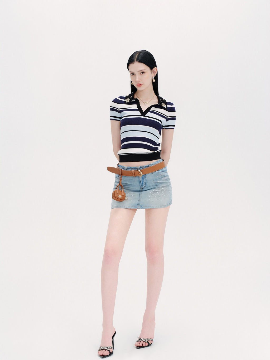 Riviera Striped Knit Short Sleeve Pullover Top side profile