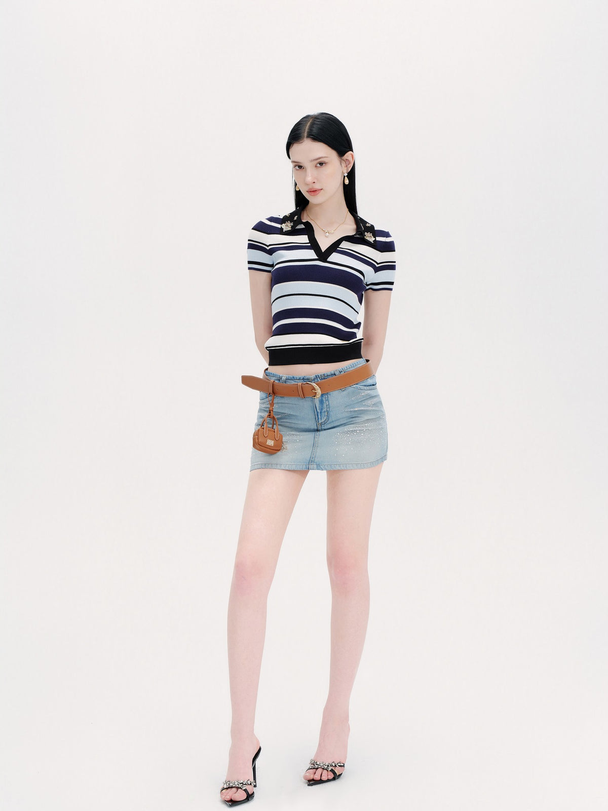 Riviera Striped Knit Short Sleeve Pullover Top side profile