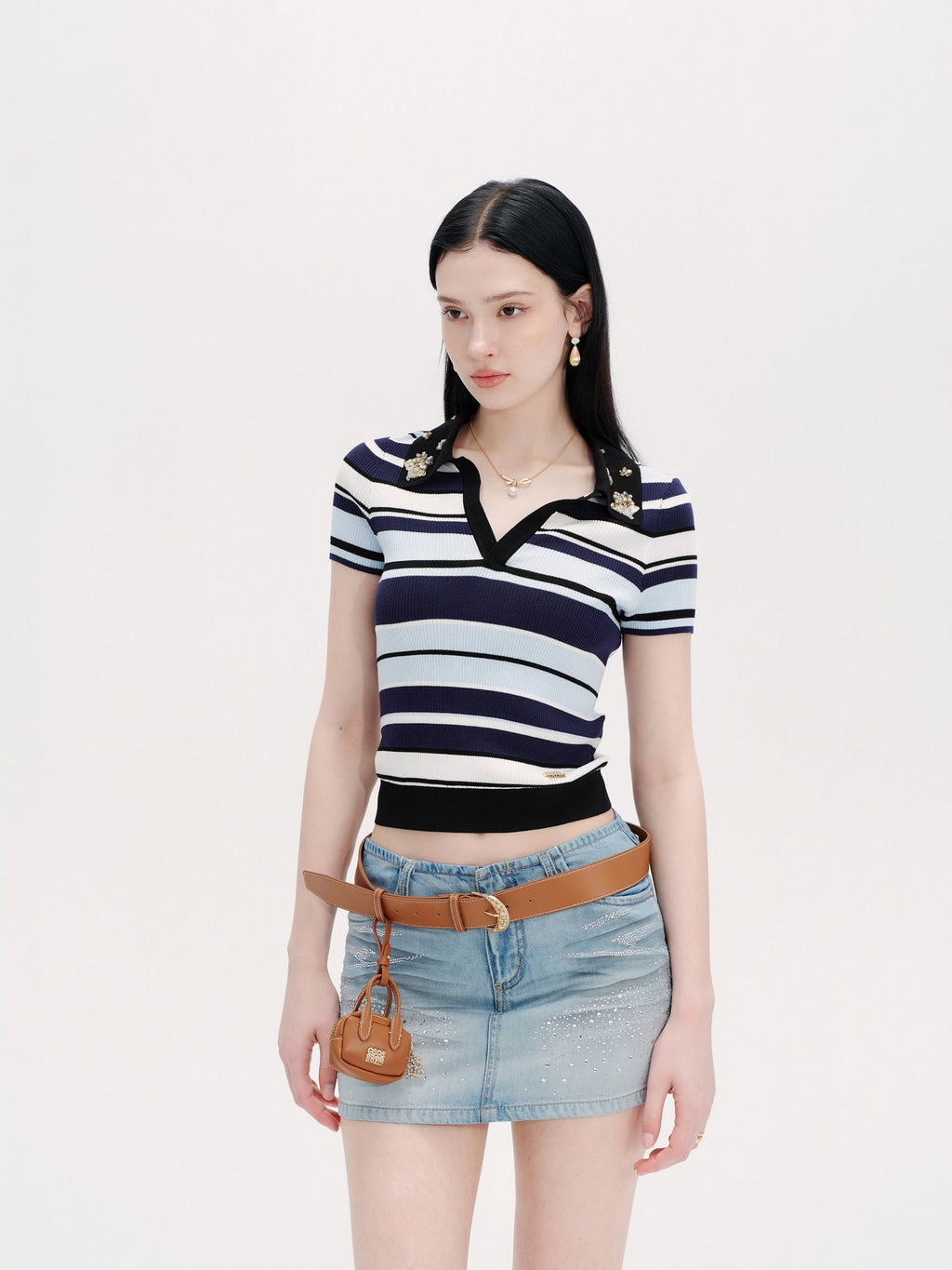 Riviera Striped Knit Short Sleeve Pullover Top styling detail