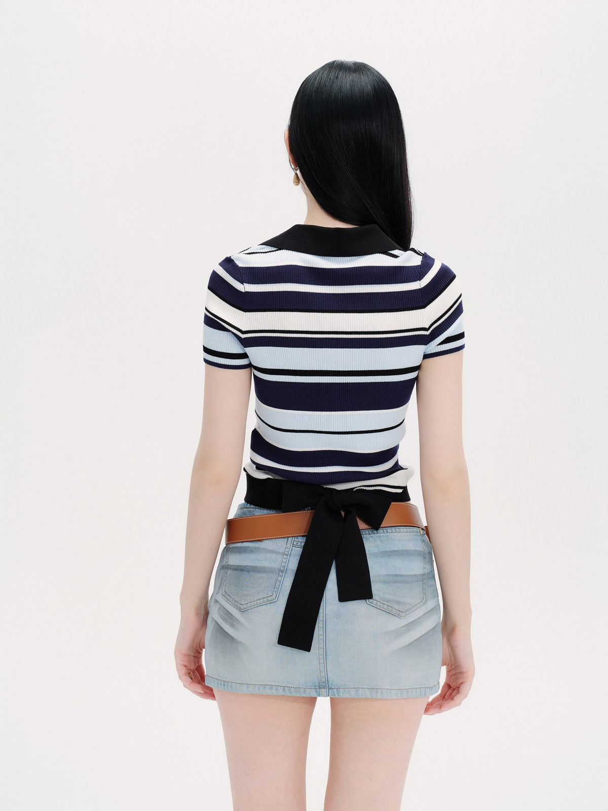 Riviera Striped Knit Short Sleeve Pullover Top front detail