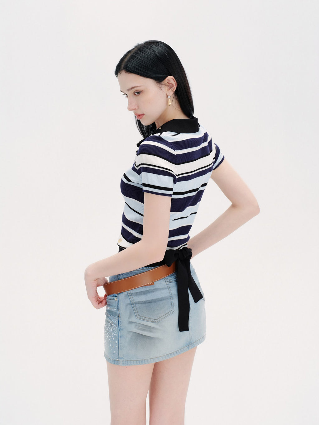 Riviera Striped Knit Short Sleeve Pullover Top back view