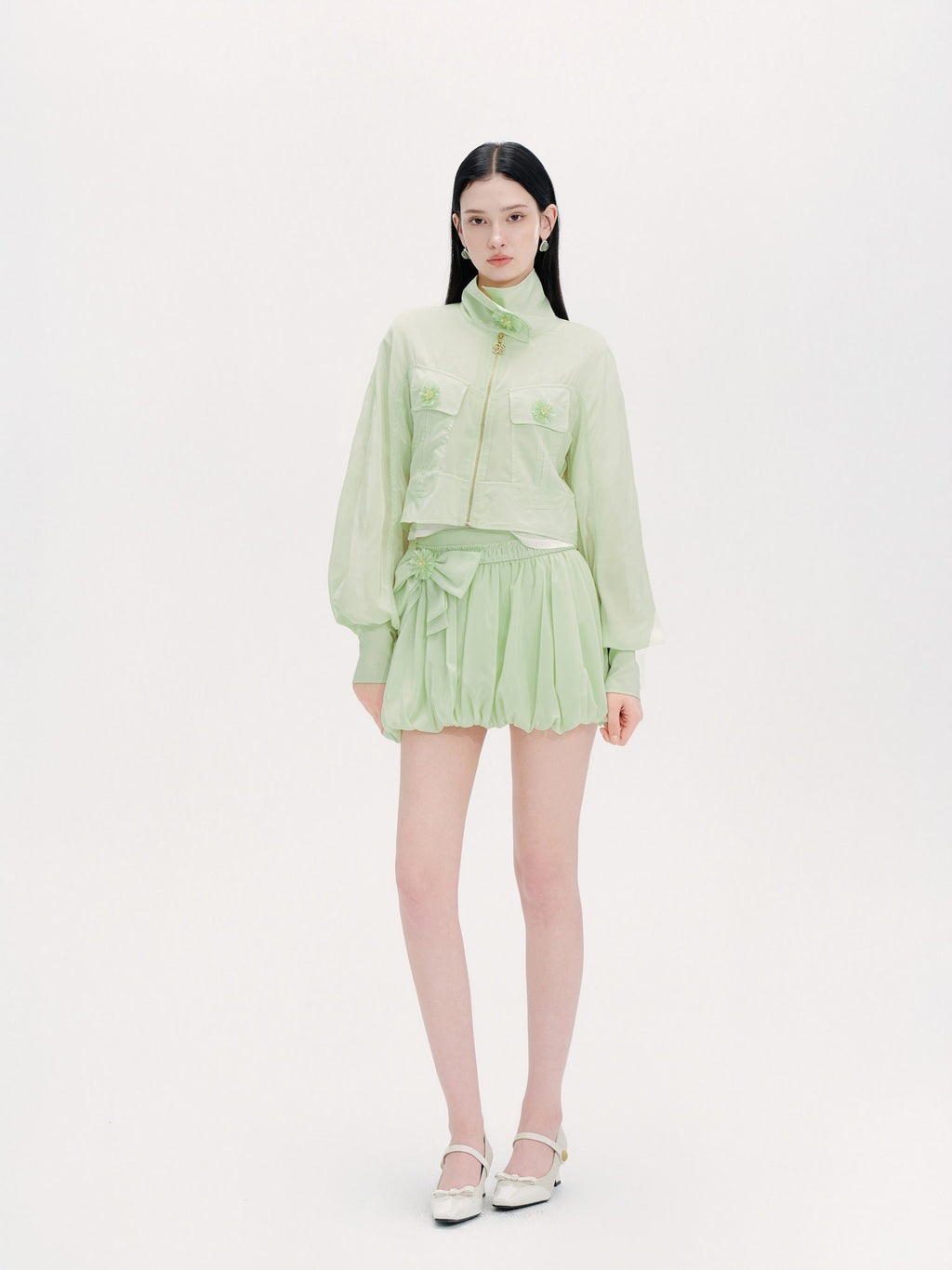 Riviera Green Beaded Bowknot Lantern Shorts back view