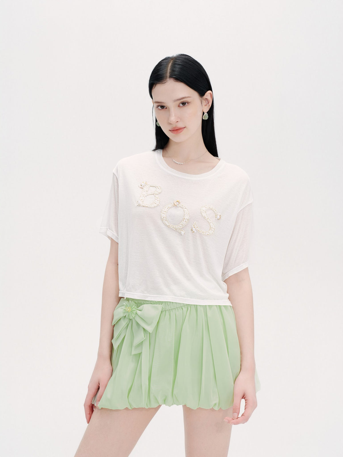 Riviera Green Beaded Bowknot Lantern Shorts back view