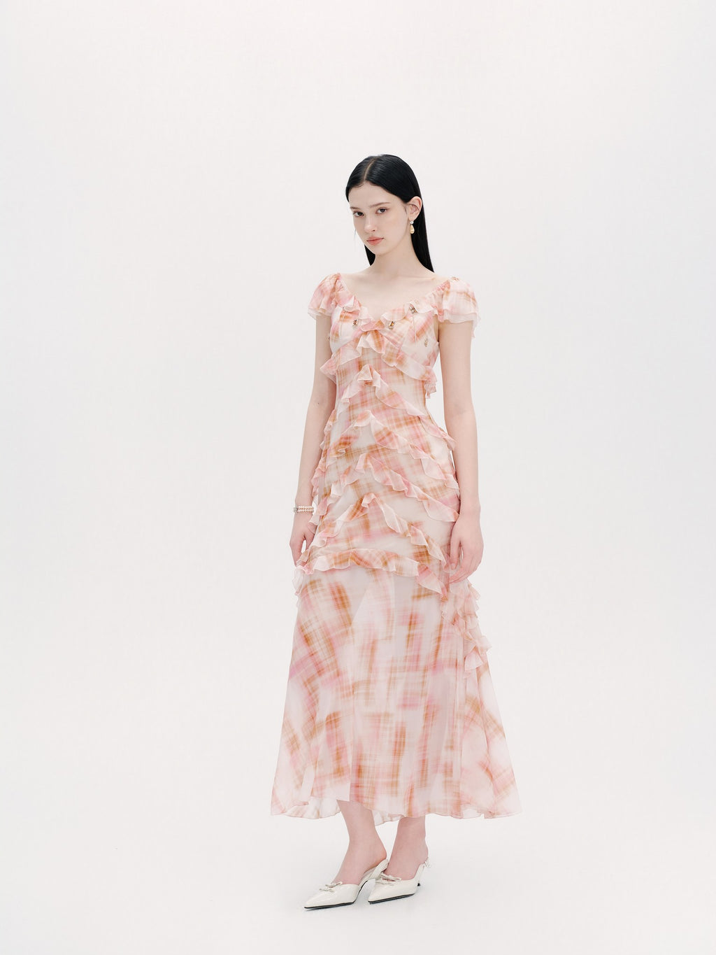 Riviera Silk Print Resort Midi Dress front detail