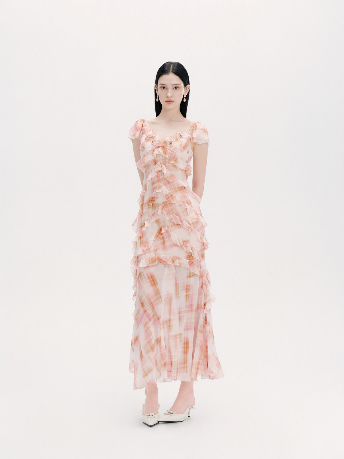Riviera Silk Print Resort Midi Dress back view