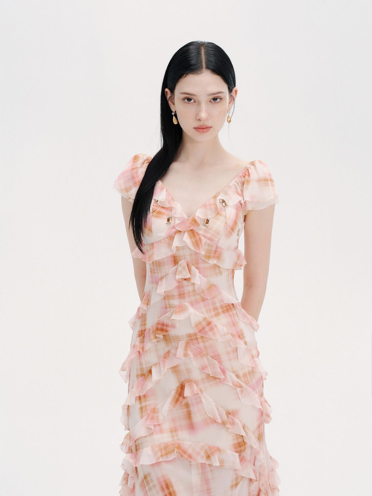 Riviera Silk Print Resort Midi Dress front view