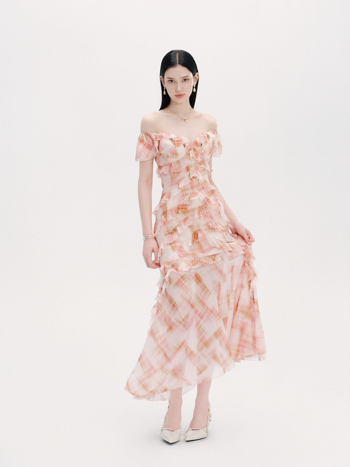 Riviera Silk Print Resort Midi Dress silhouette
