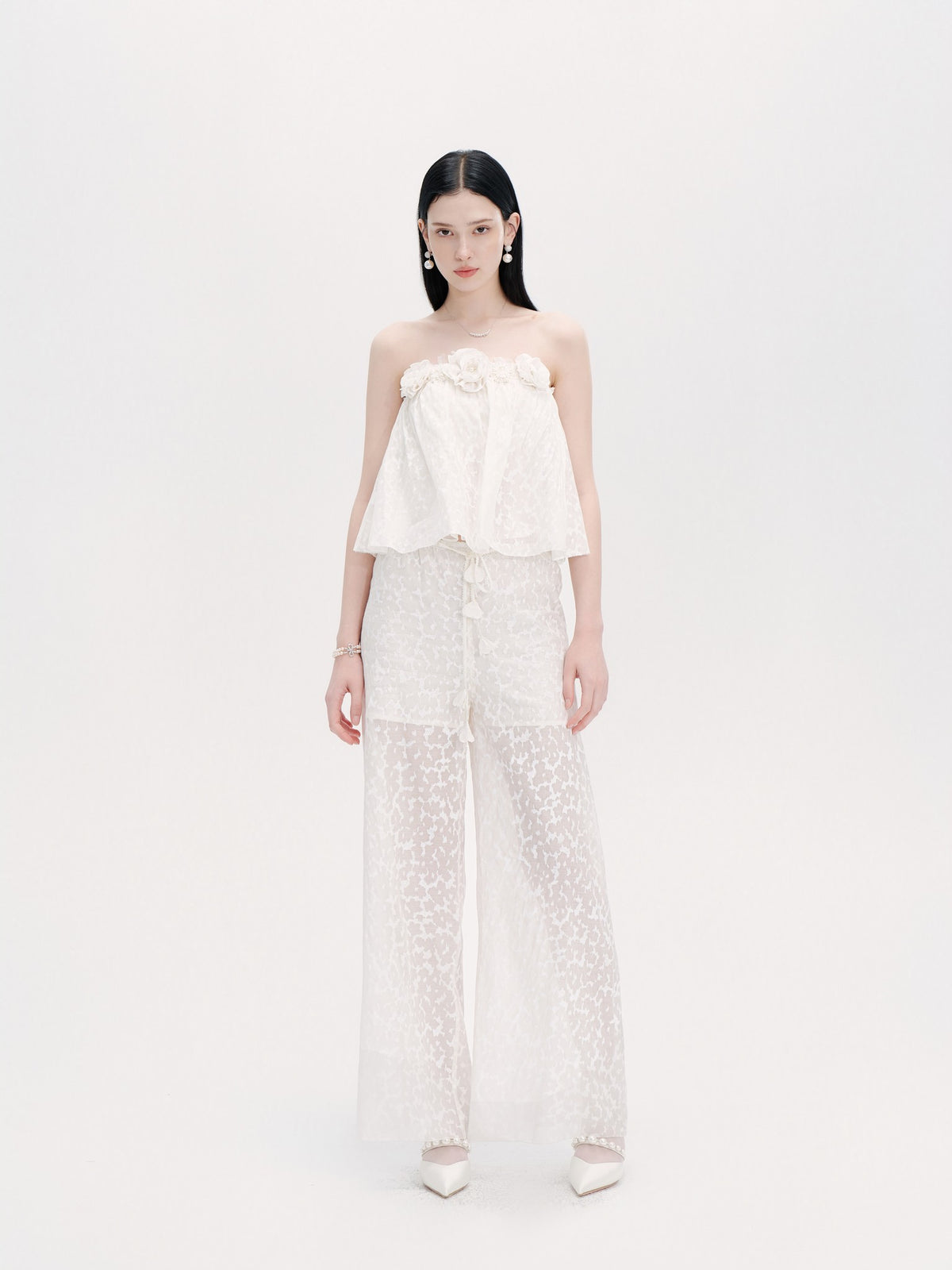 Riviera Textured Print Wide-Leg Pants detail