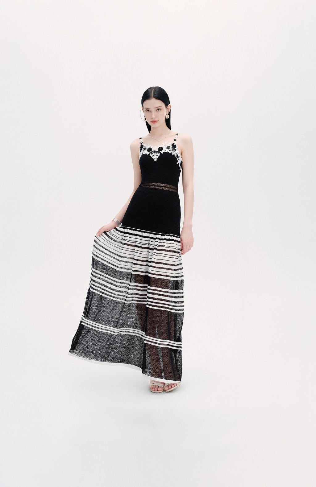 Riviera Lace Striped Slip Maxi Dress front detail