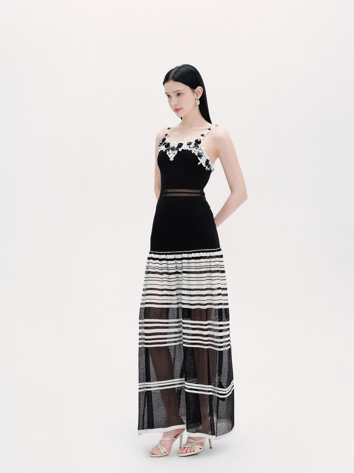 Riviera Lace Striped Slip Maxi Dress back view