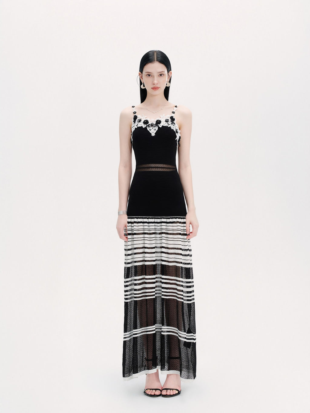 Riviera Lace Striped Slip Maxi Dress fabric close-up