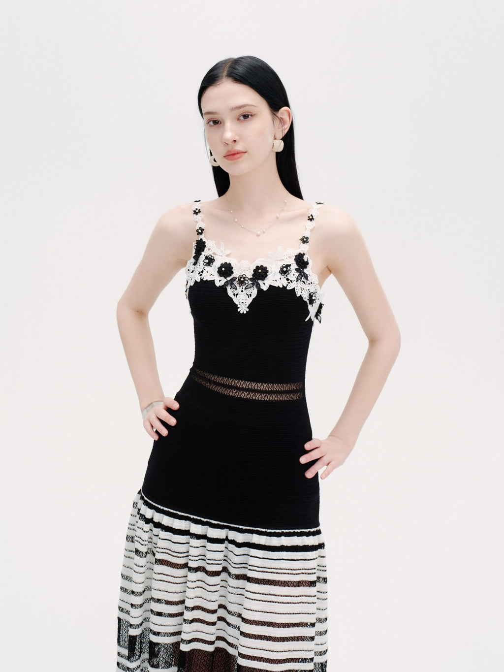 Riviera Lace Striped Slip Maxi Dress full body