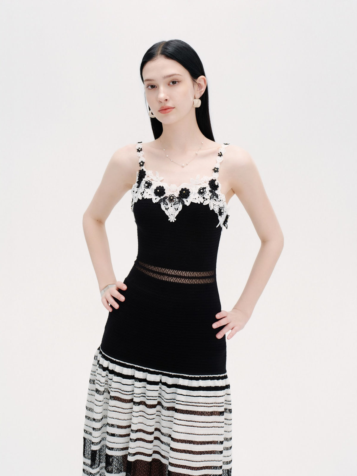 Riviera Lace Striped Slip Maxi Dress full body