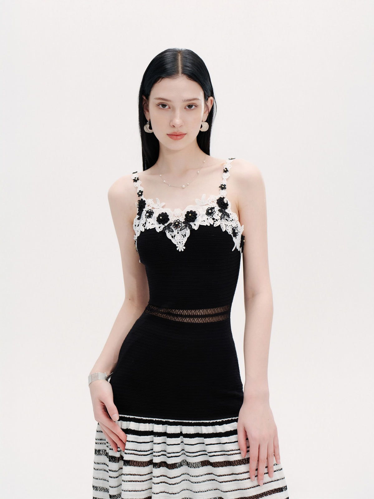 Riviera Lace Striped Slip Maxi Dress detail shot