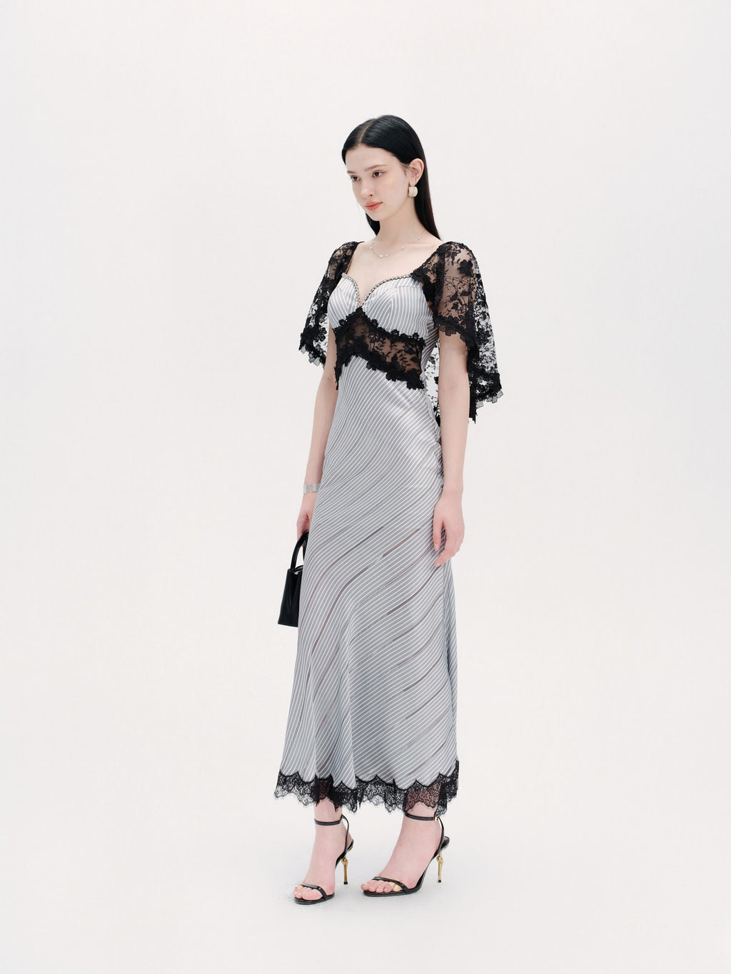 Riviera Blue Striped Bustier Lace Maxi Dress front detail