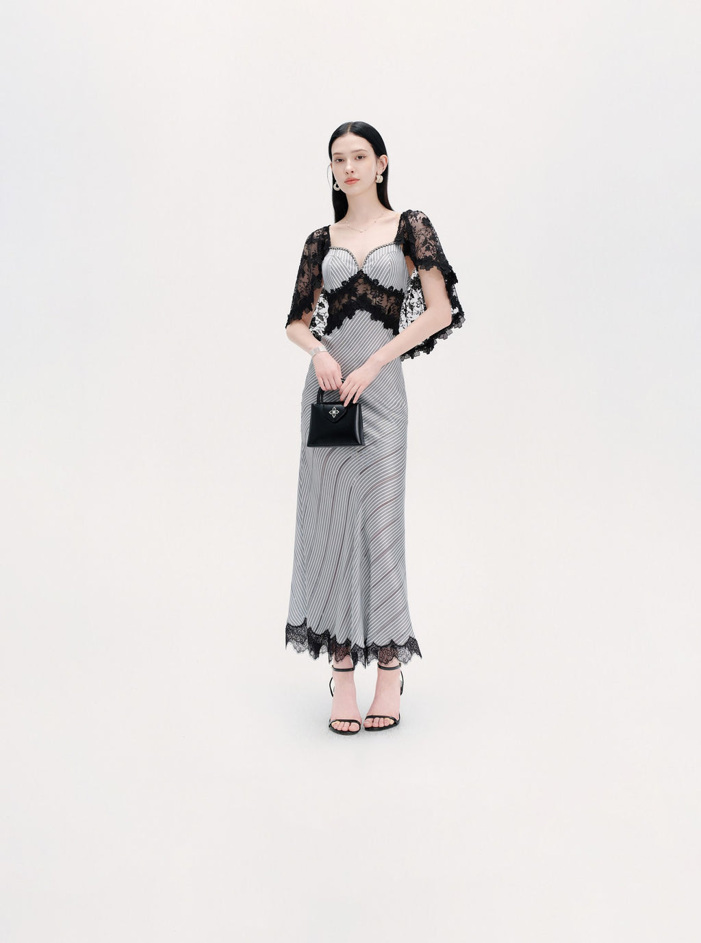 Riviera Blue Striped Bustier Lace Maxi Dress back view
