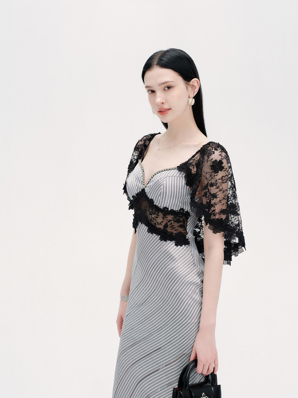 Riviera Blue Striped Bustier Lace Maxi Dress detail shot