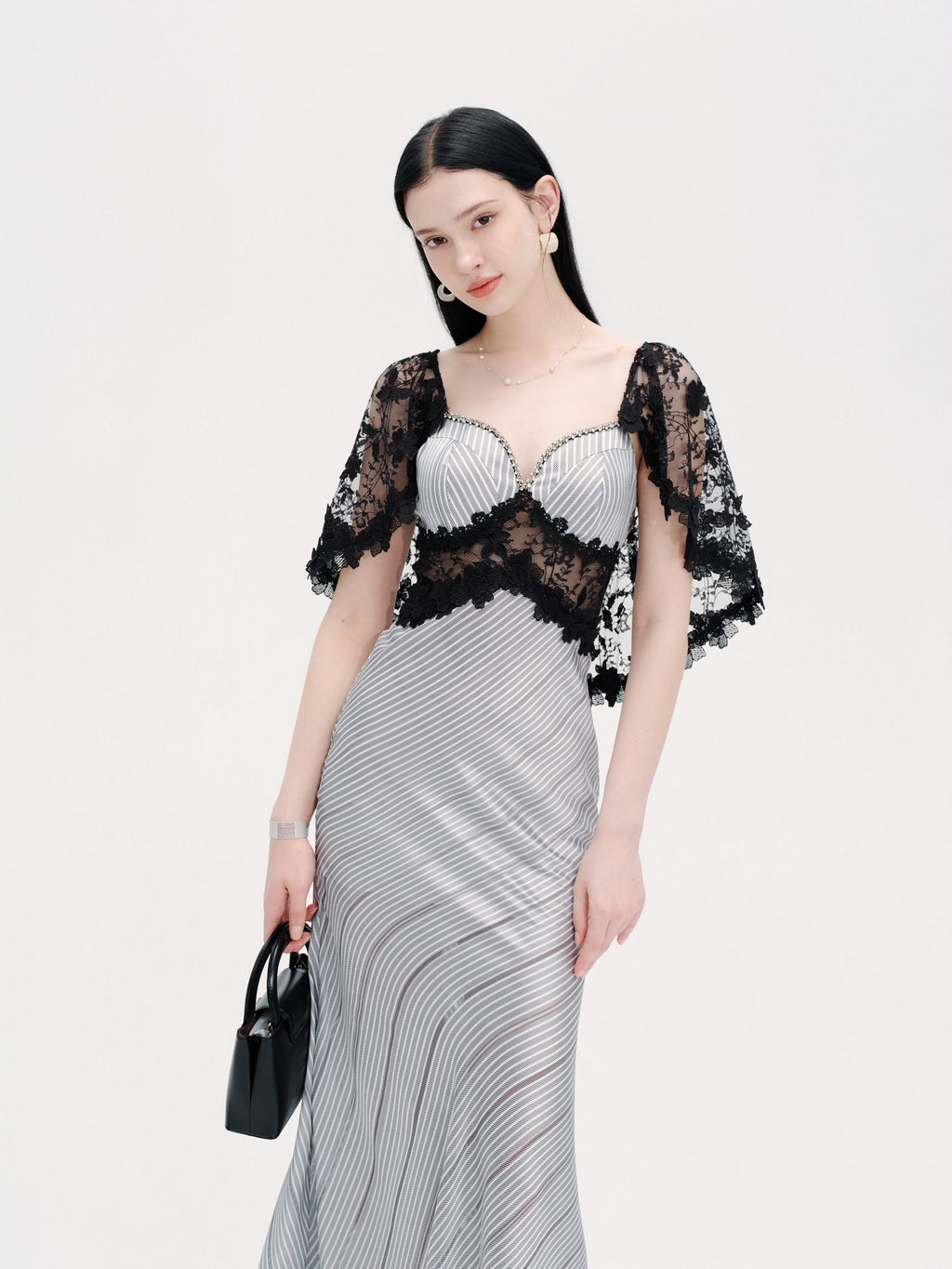 Riviera Blue Striped Bustier Lace Maxi Dress back detail