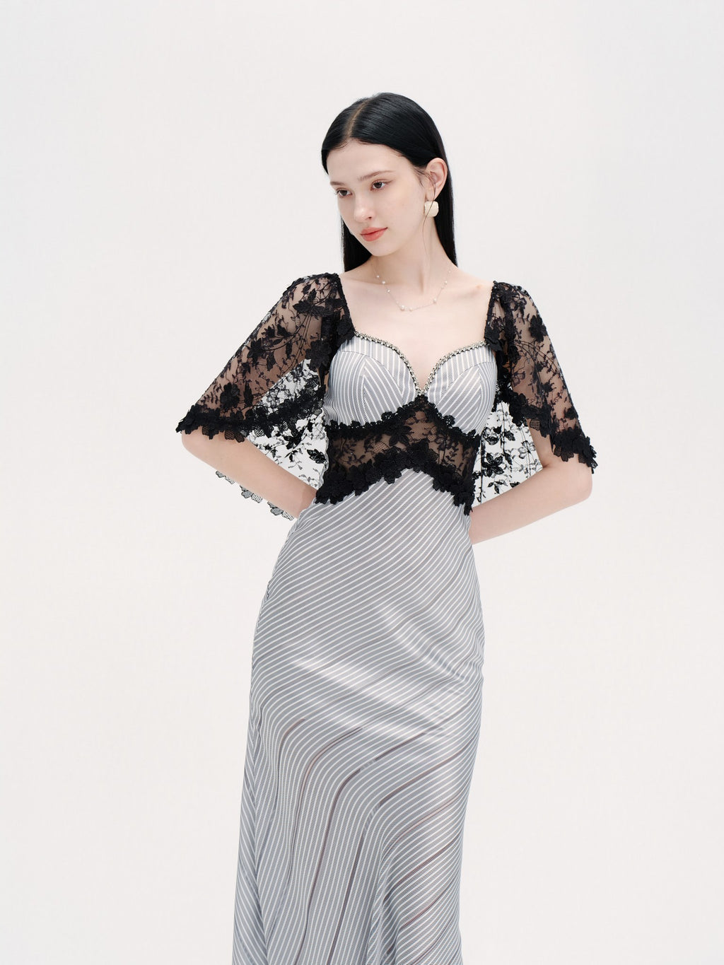Riviera Blue Striped Bustier Lace Maxi Dress accessory detail