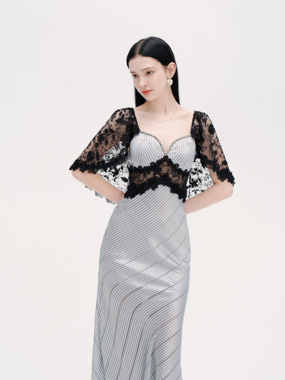 Riviera Blue Striped Bustier Lace Maxi Dress accessory detail