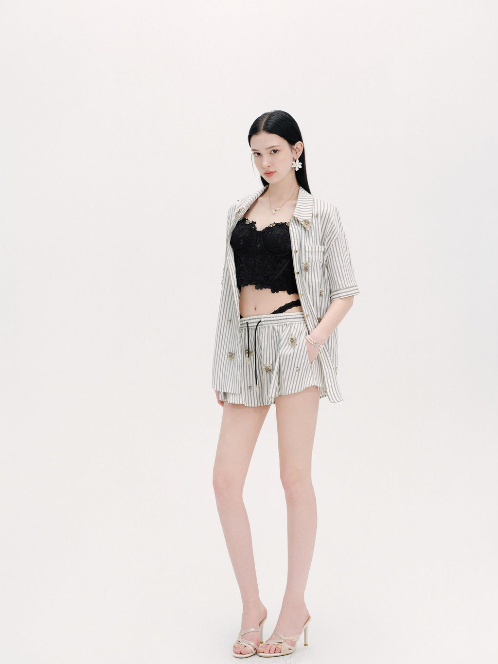 Riviera Striped A-Line Shorts detail