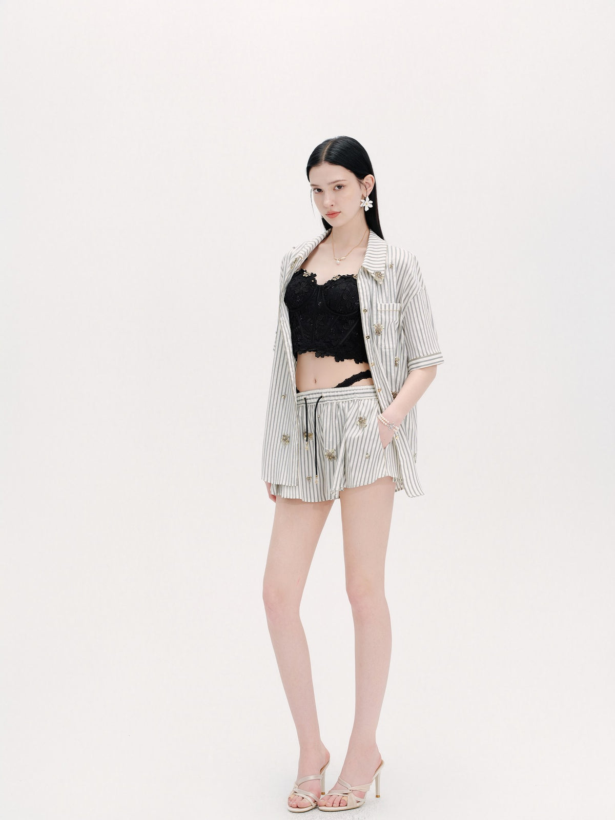 Riviera Striped A-Line Shorts detail