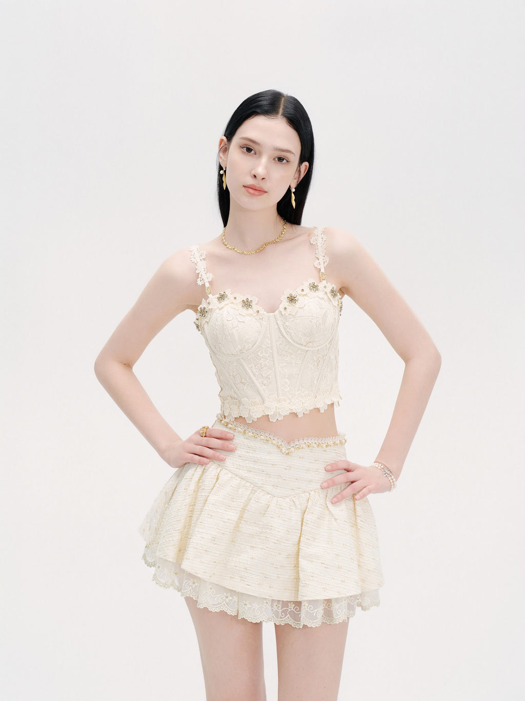 Morning Muse Vanilla A-Line Layered Pleated Skirt lookbook