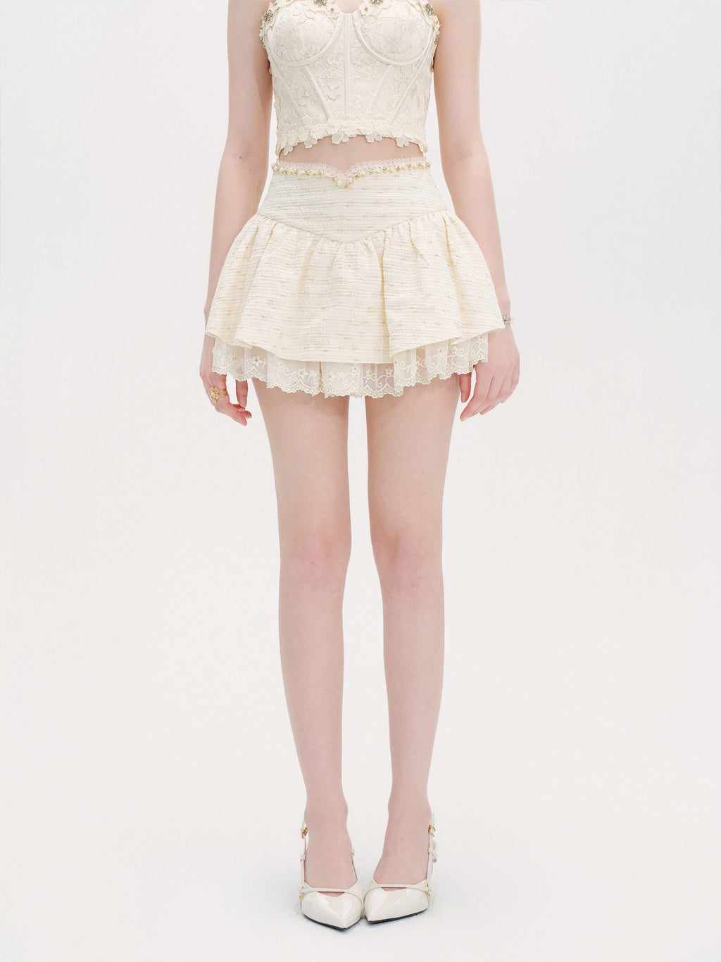 Morning Muse Vanilla A-Line Layered Pleated Skirt back detail
