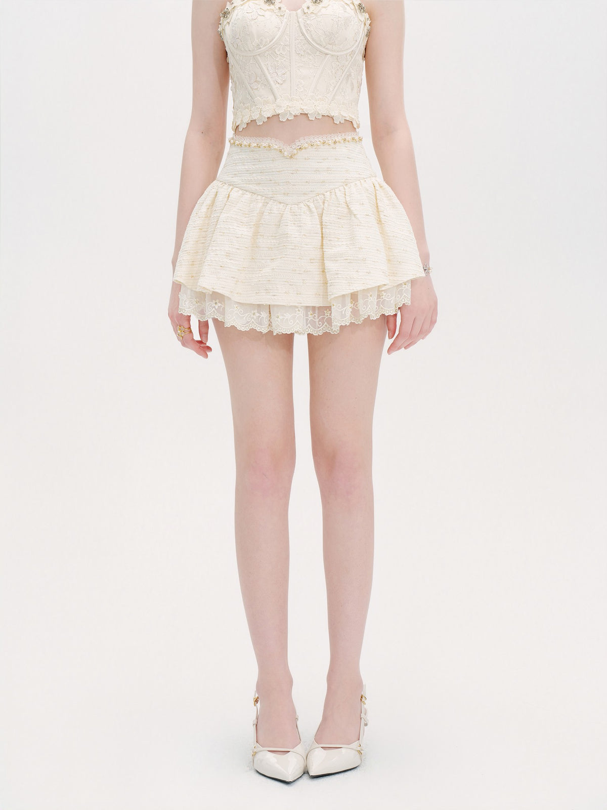 Morning Muse Vanilla A-Line Layered Pleated Skirt back detail