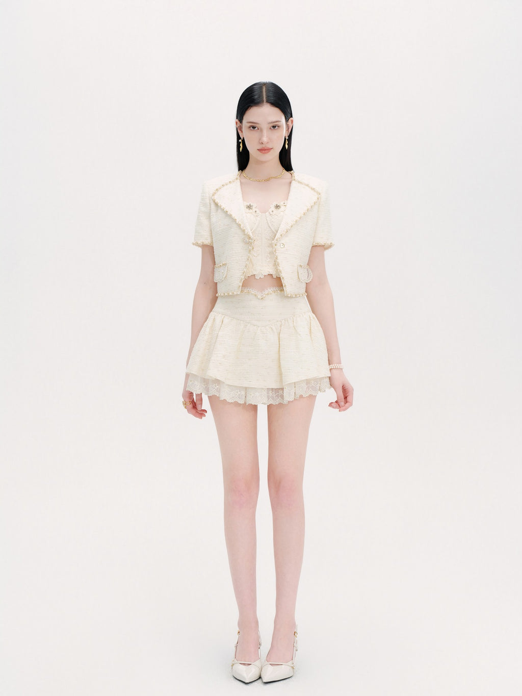 Rue Cambon Vanilla Boucle Tweed Cropped Jacket front view